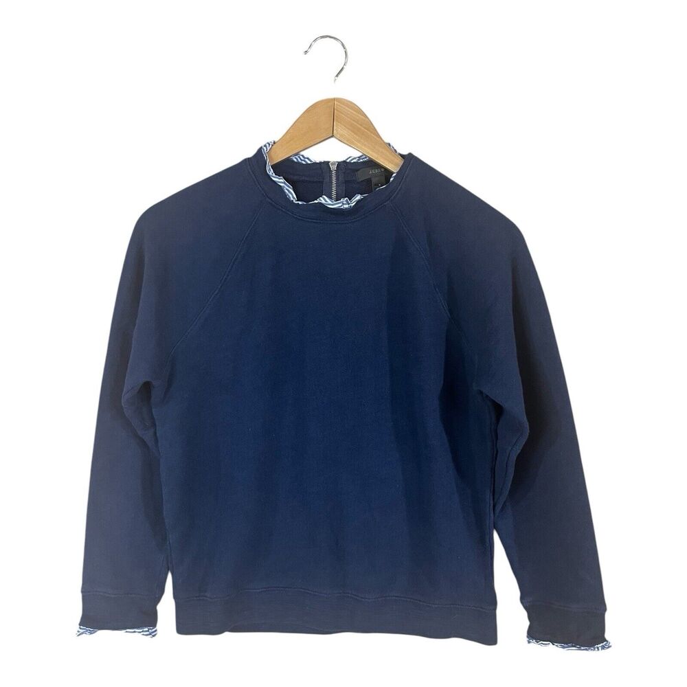 J.Crew Navy Blue Ruffle Neck Pullover Sweatshirt WOMENS SIZE SMALL